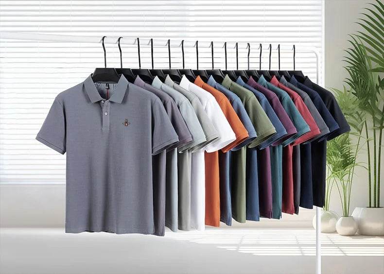 100% pure cotton summer new fashionable men's shortsleeved luxury customized business polo shirt exquisite embroidery Tshirt top - AIAZ