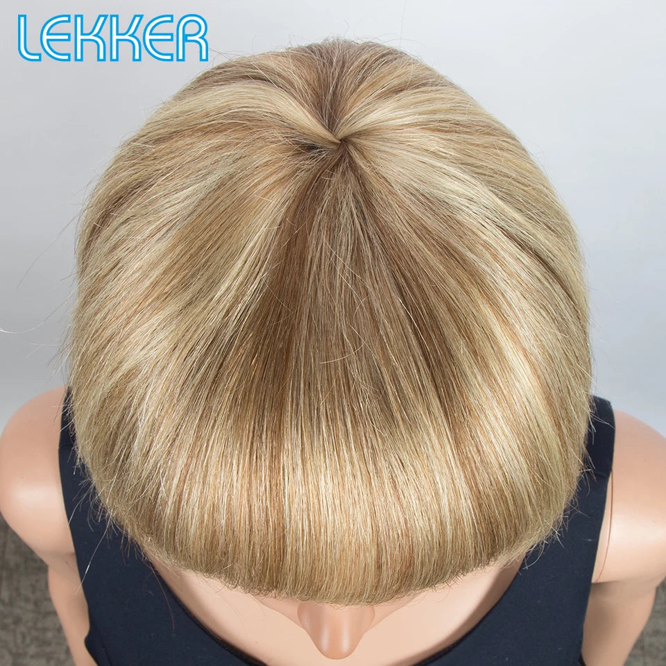 Lekker Blonde Short Straight Bob 100% Human Hair Wigs With Bangs For Women Brazilian Remy Hair Full Machine Made Daily 10" Wig