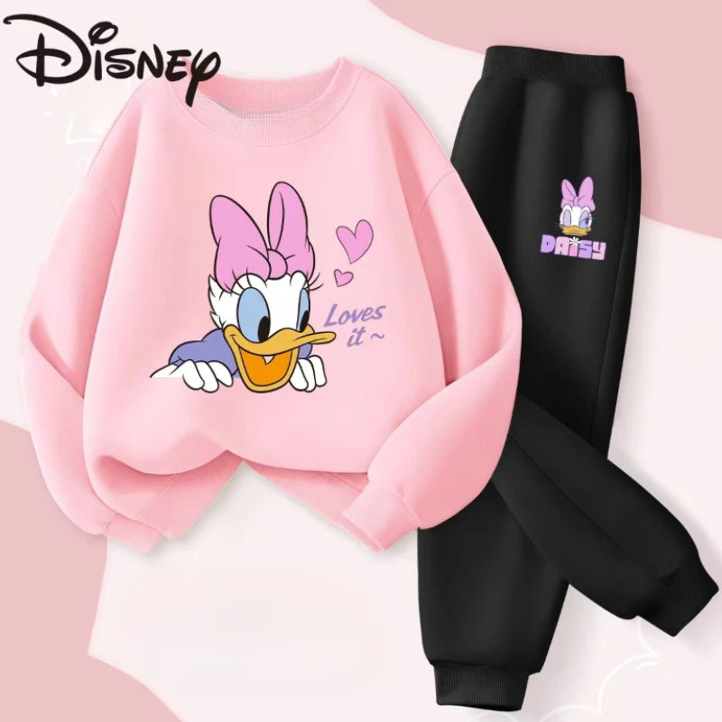 Autumn Baby Girl Clothes Set Children Disney Happy Daisy Printing Sweatshirt Top and Pants Bottom 2 Piece Suit Thin Tracksuit