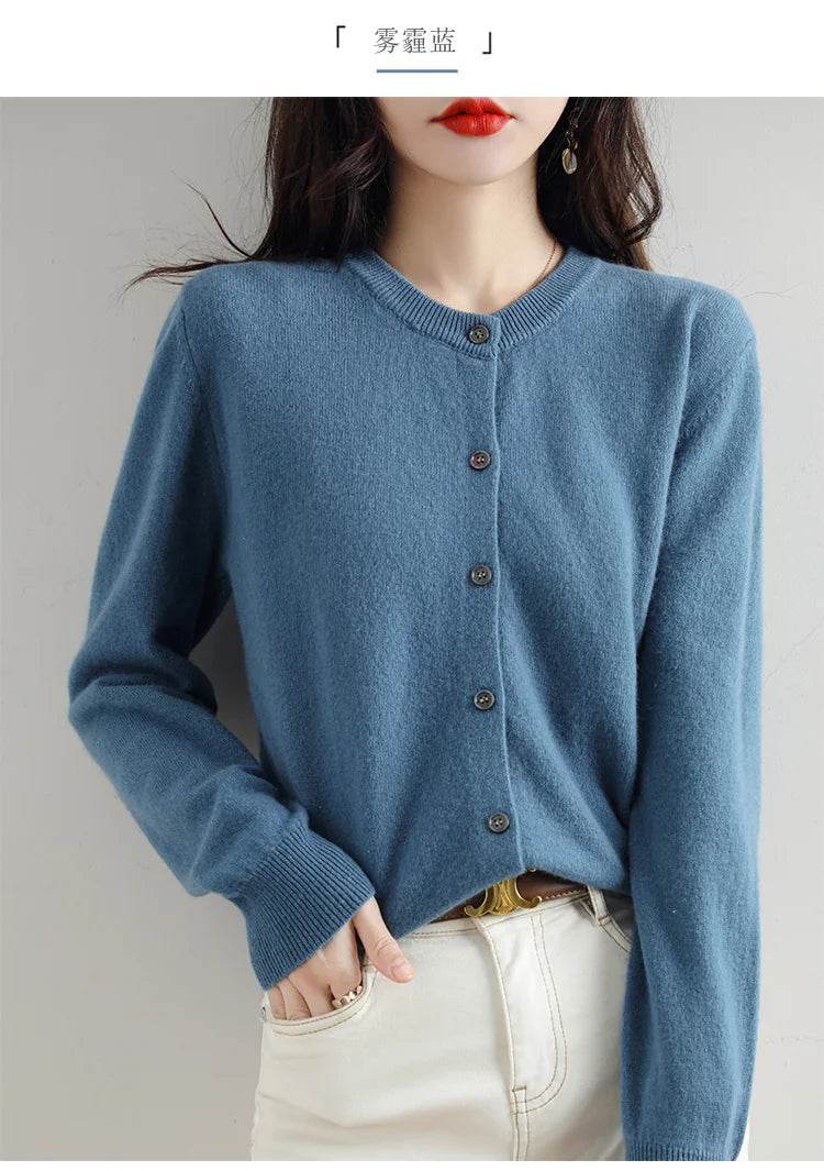 Knitted Cardigan Women's Sweater Autumn And Winter 2022 New Solid Color Coat Round Neck Short Long Sleeve Loose Korean Fashion - AIAZ