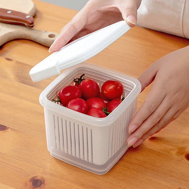 Double-layer Refrigerator Storage Box Ginger Scallion Onion Containers Sealed Fruits Vegetables Drain Crisper Kitchen Supplies