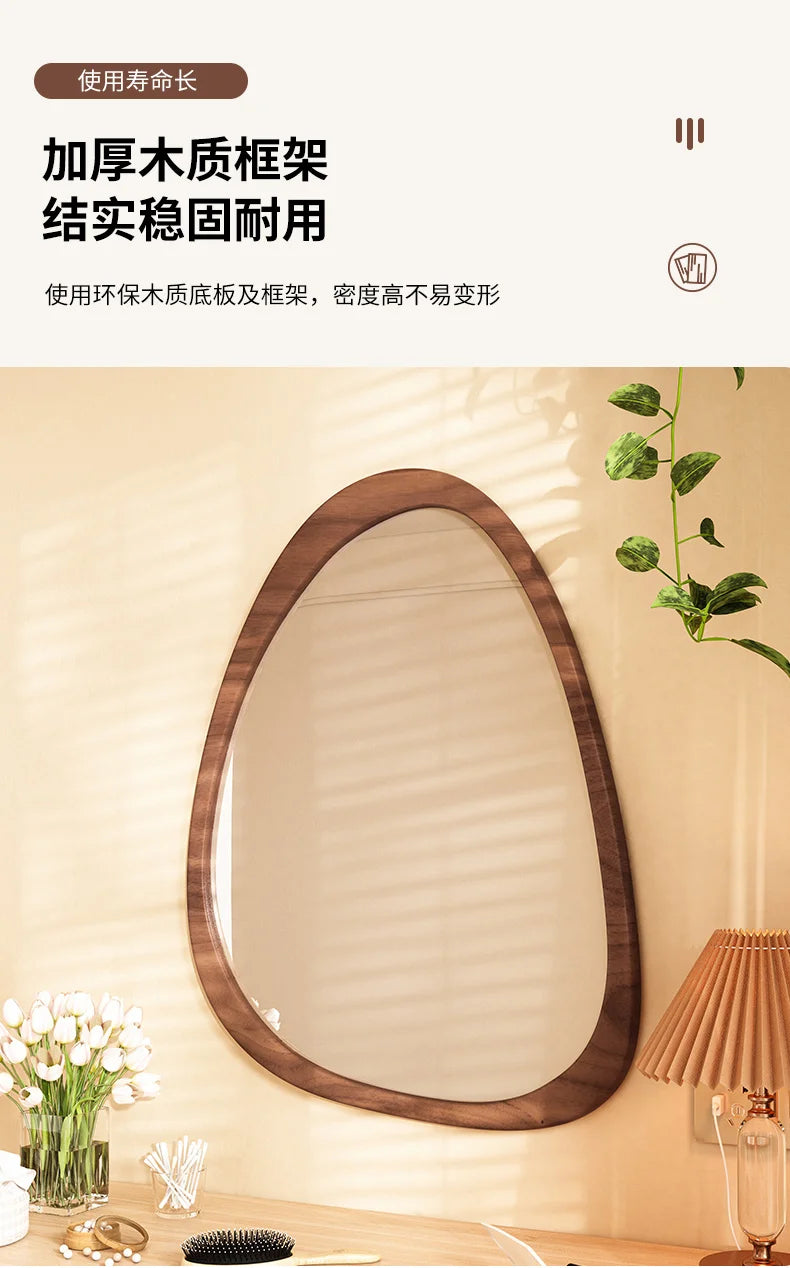 Irregular Wall Mirror Living Room Decoration Modern Girls Mirror Funky Wooden Asymmetrical Bathroom Espelhos Home Decorations