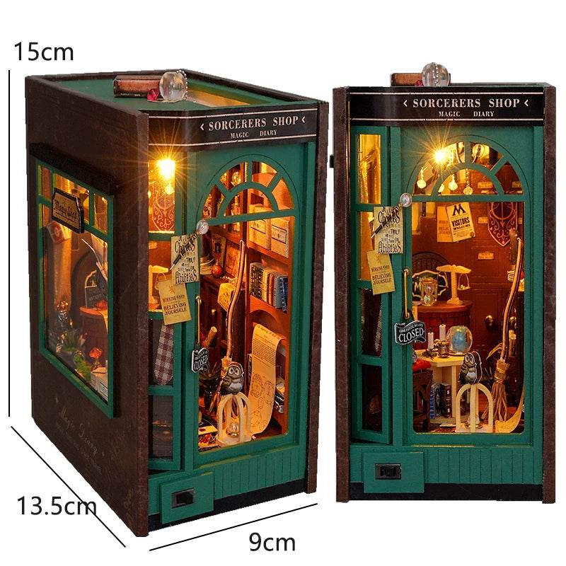 DIY Book Nook Kit Miniature Doll House With LED Light 3D Puzzle Model Building Wooden Bookshelf Bookend Toy Adults Birthday Gift - AIAZ