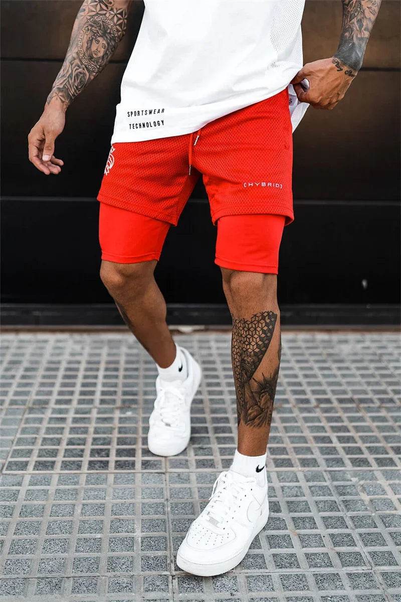 2025 summer mesh Sports Shorts Men Double-deck Jogging Running Shorts Men 2 IN 1 Mens GYM Shorts Fitness Workout Short Pants Man - AIAZ