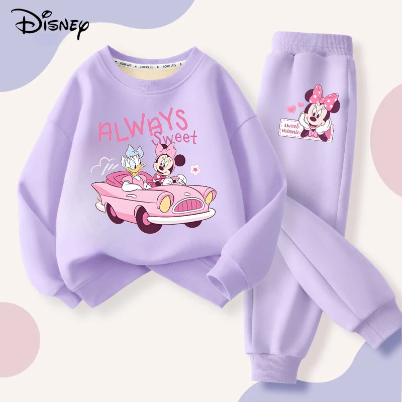 Disney New Minnie Printed Sweatshirt and Sweatpant 2pcs Set for Children Clothing Sets Girls Pullover Two Piece Suit Tracksuit