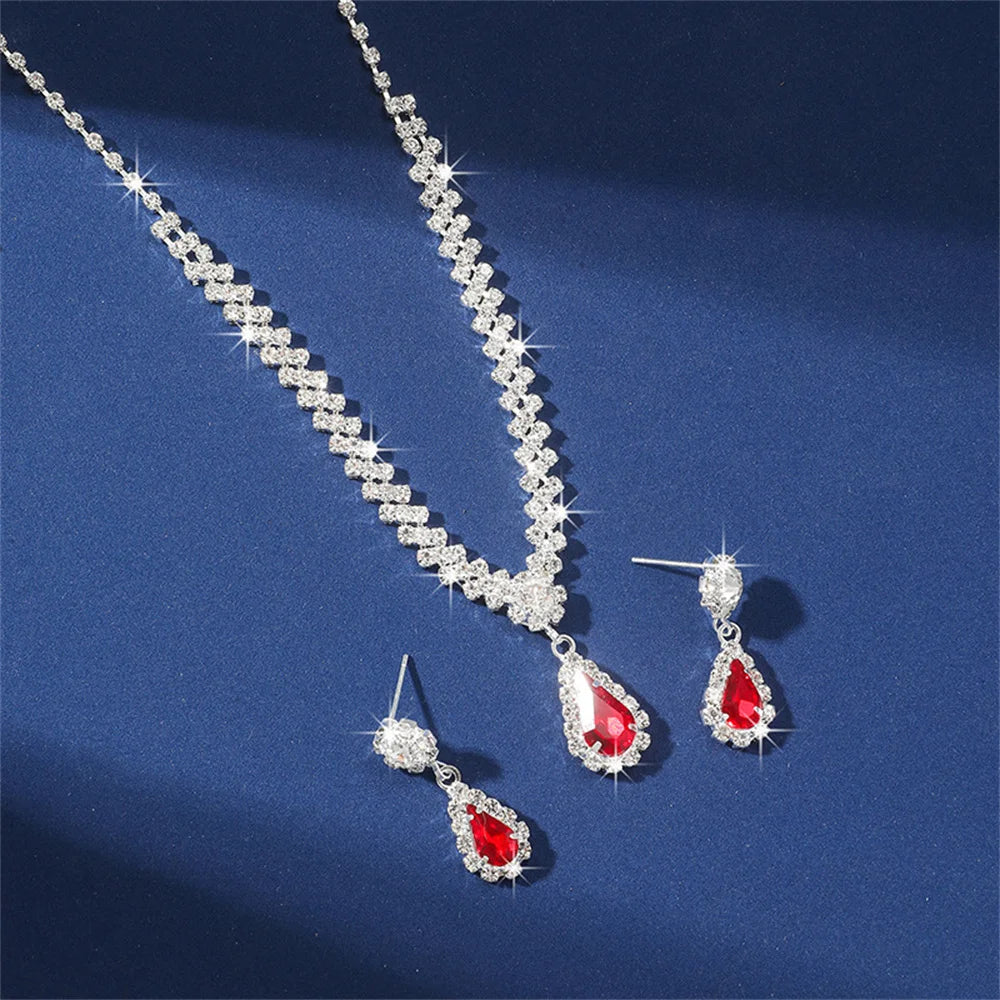 V-shaped Earring Necklace Two Piece Set High-end Fashion Luxurious Necklace Inlaid Rhinestone Jewelry Sets for Women