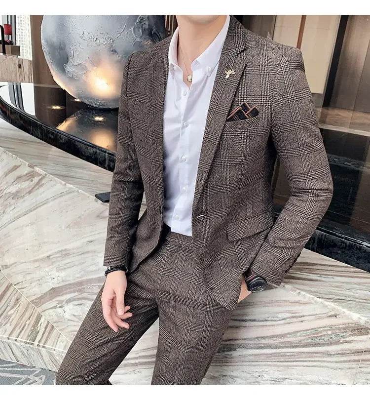2025 Suit (Blazer+ Pants) Men's Fashion Hosts British Style Work Business Wedding Casual Art Style Elegant Gentleman Suit M-5XL - AIAZ