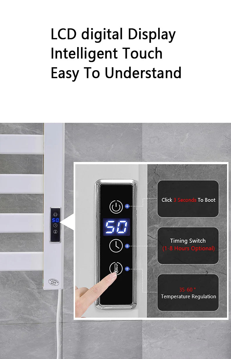 Smart Home Electric Heated Towel Rail Grey Electric Bathroom Bath Towel Dryer Warmer Heaters Punch Free Towel Rack Radiator 110v