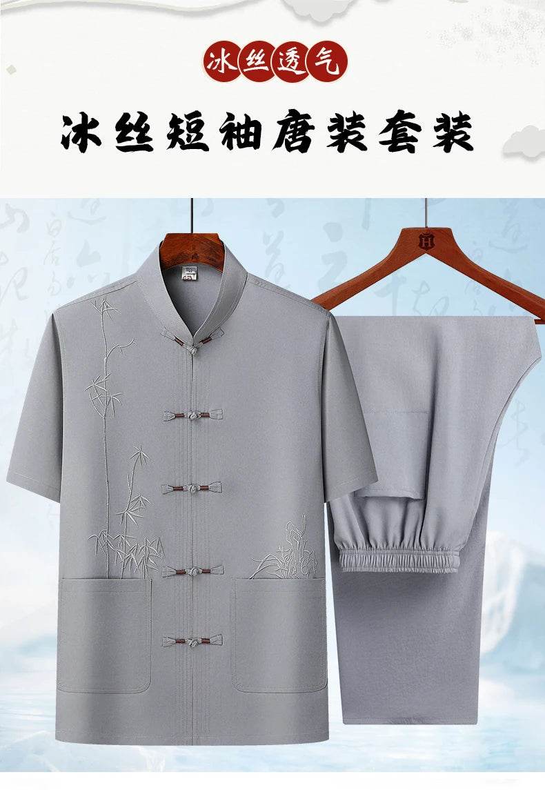 Men's sets (Shirt + trousers) 2025 summer new style men fashion shirt short sleeve shirt High quality shirts male Two Piece - AIAZ