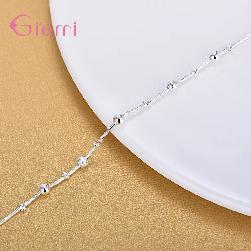 Simple Fashion 925 Sterling Silver Round Beads Chain Bracelet for Women Girl Birthday Party Gift Jewelry Bijoux