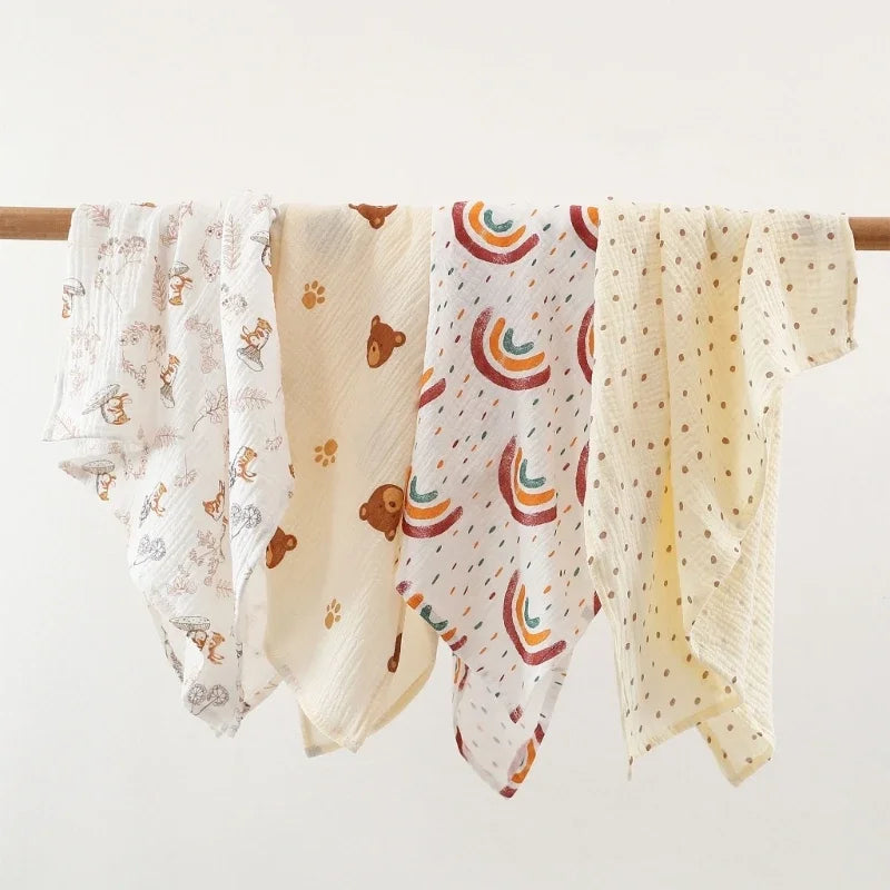 Baby Cotton Muslin Swaddle Blanket Floral/Animal Print Stroller Blanket Infant Diaper Newborn Receiving Blanket