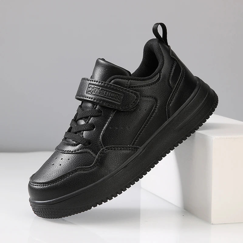 Black Kids Shoes Sports Running Casual Walking Student Fashion New Leather Children's Sneakers Breathable Soft Child Outdoor