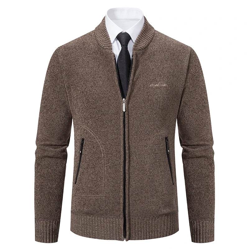 2023 Knitwear Spring and Autumn Men's Stand-up Collar Thick Warm Cardigan Sweater Winter Loose Casual Coat - AIAZ