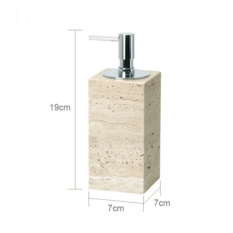 Beige Travertine Bathroom Accessories Set Natural Marble Soap Dispenser Soap Dish Reed Diffuser Vanity Tray Bathroom Set