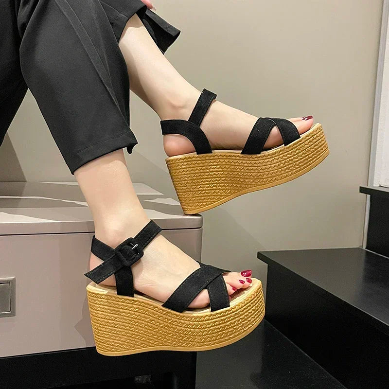 Wedge Heel Summer New Fashion Platform Thick Bottom Buckle Casual Comfortable Walking Shoes Sandals for Women