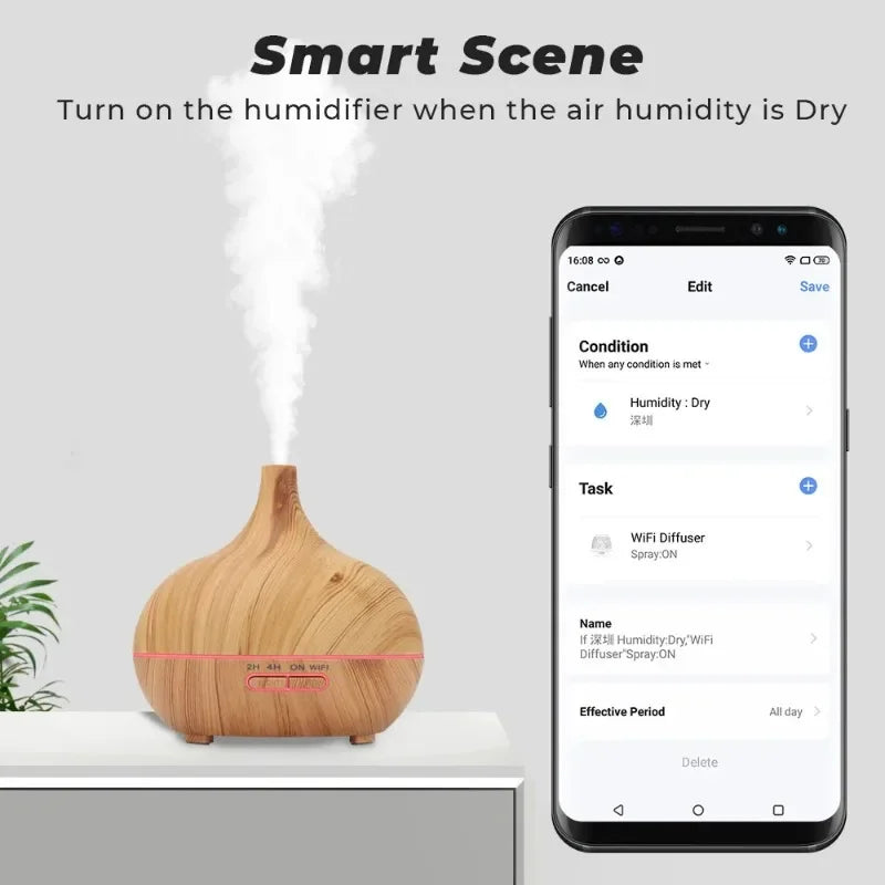 Tuya Smart Humidifier with Colorgul LED Light WiFi Aroma Diffuser Timer Wireless Control Work with Alexa Google Home Compatible