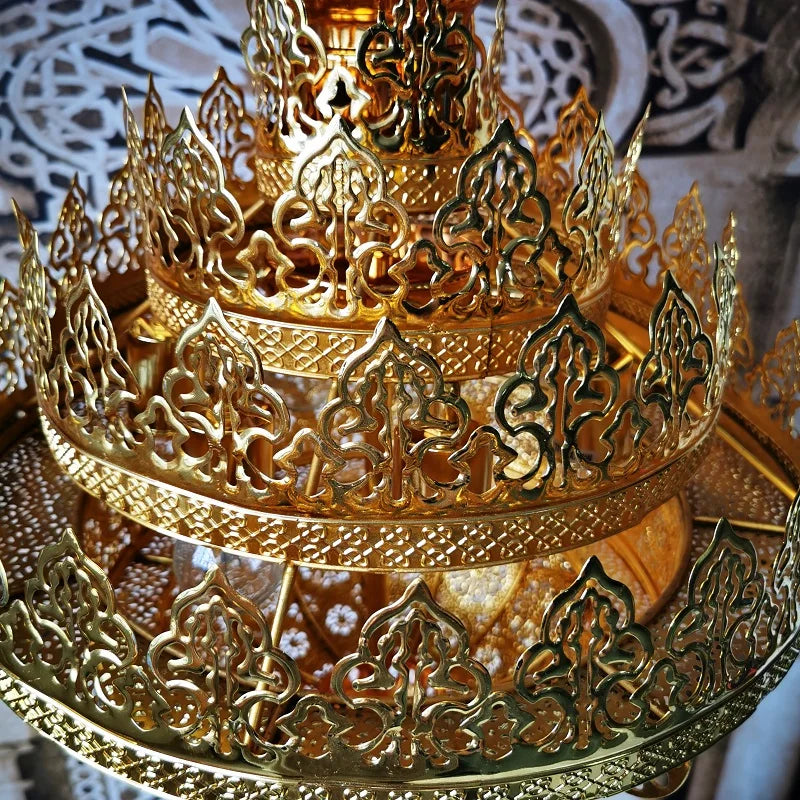 Retro Hollow Carved Pendant Light Hotel Villa Buddha Hall Loft Restaurant Home Decor Gold Ceiling Chandelier Lighting Fixture