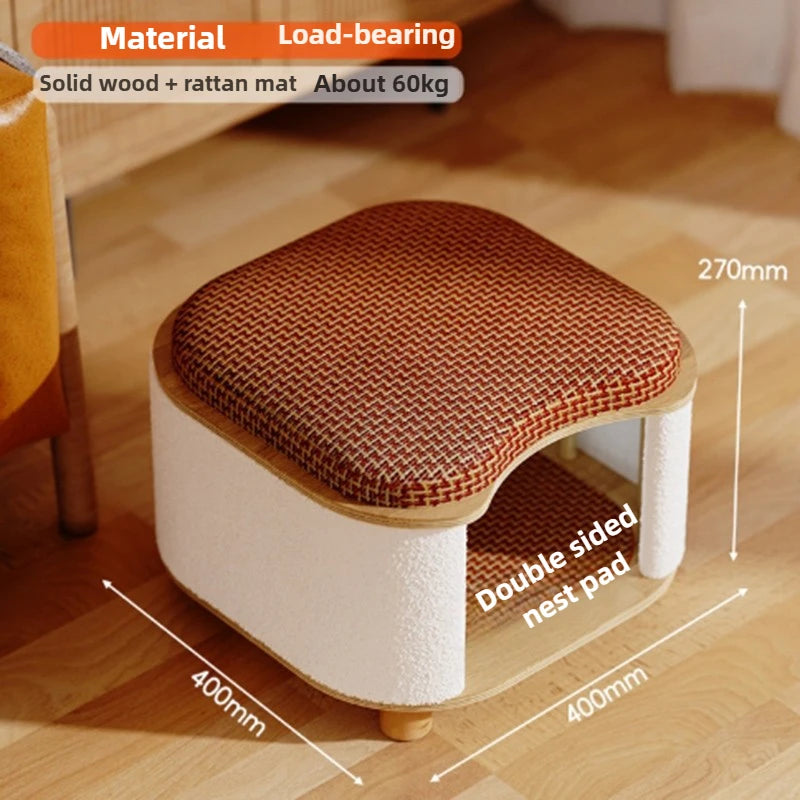 Wooden Winter Cat House Breathable Pet Nest 27cm Height Semi-closed Moisture-proof Soft Cat Beds Comfortable Cage Cat Supplies