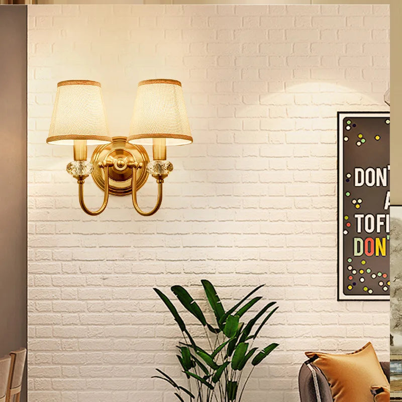European Style Copper Led Color Wall Lamp Bedroom Bedside Living Room TV Background  Light Simple Hotel Villa Decor Lighting