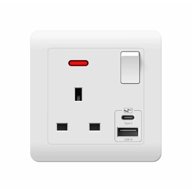 146 Type 2 Gang Multi-Ten-Hole Socket With 2Port USB Type-c 10w Fast Charging Panel British standard double five-hole socket