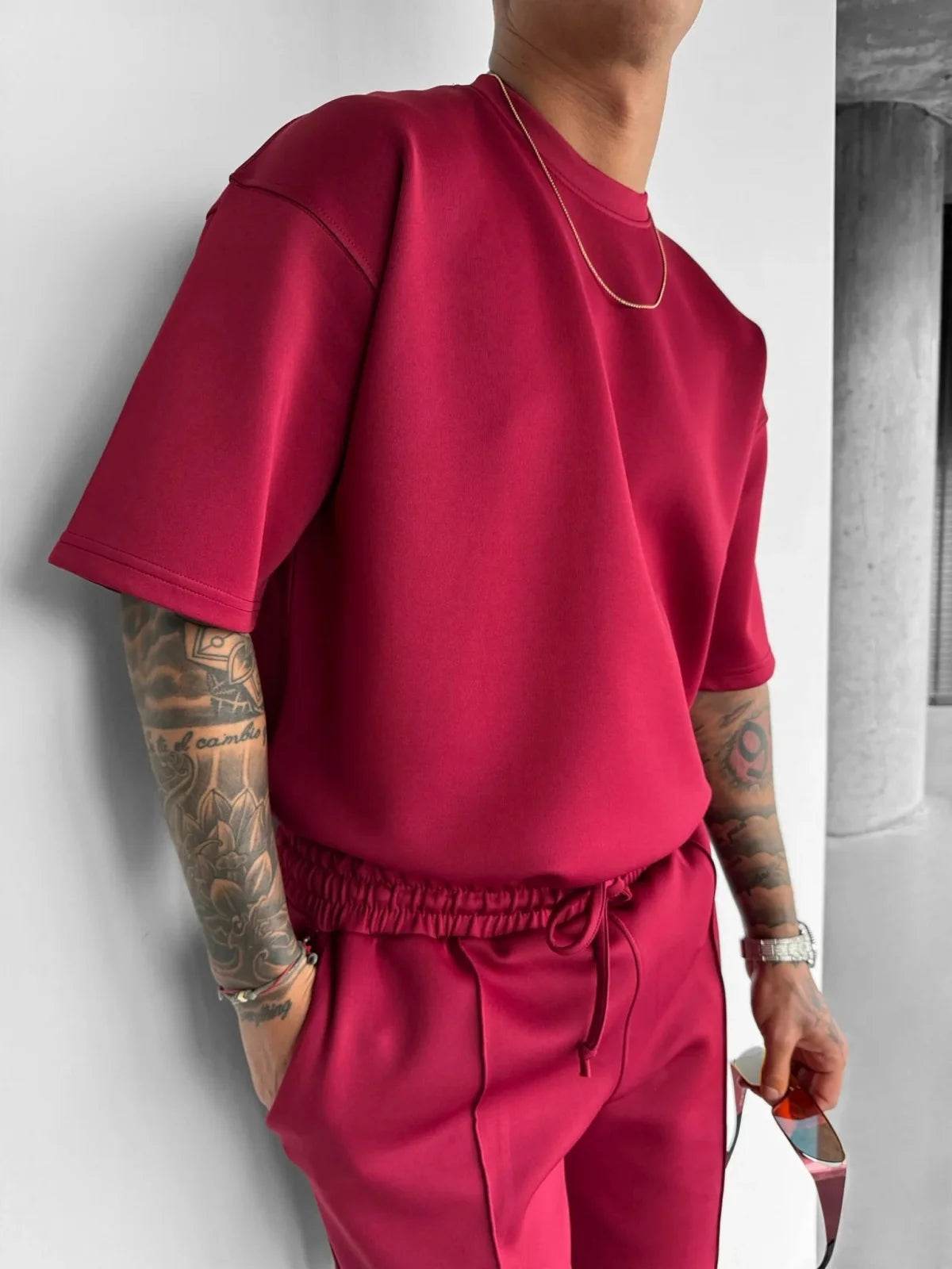 Men 2025 summer fashion sports design sense simple casual solid color quick drying short-sleeved T-shirt trend clothes - AIAZ