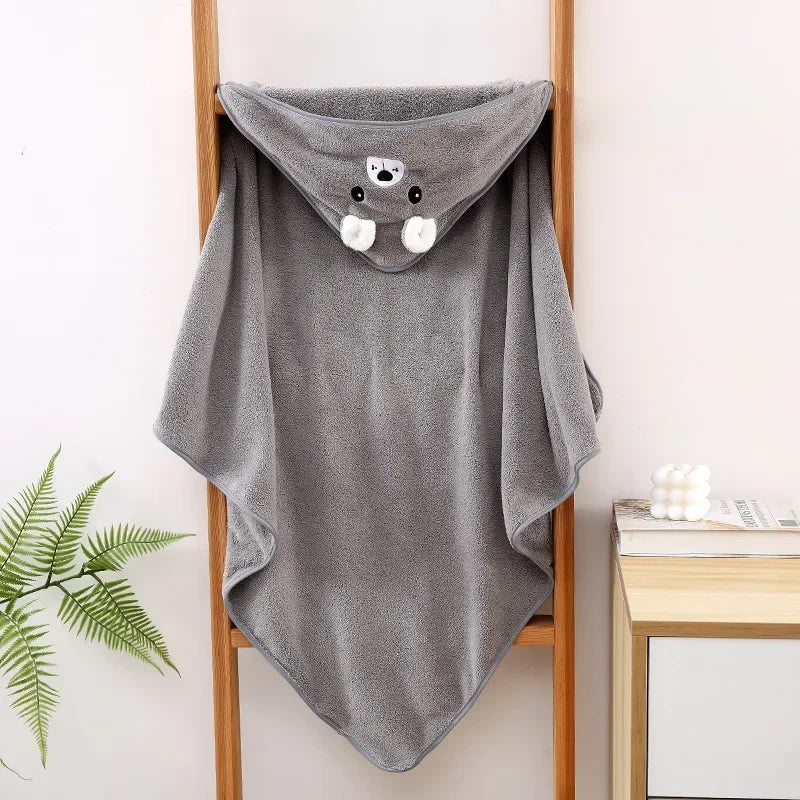 Hooded Coral Velvet Baby Bath Towel Cartoon Baby Elephant Wrap Blanket Super Absorbent Warm Bathrobe Newborn Baby Bath Towel