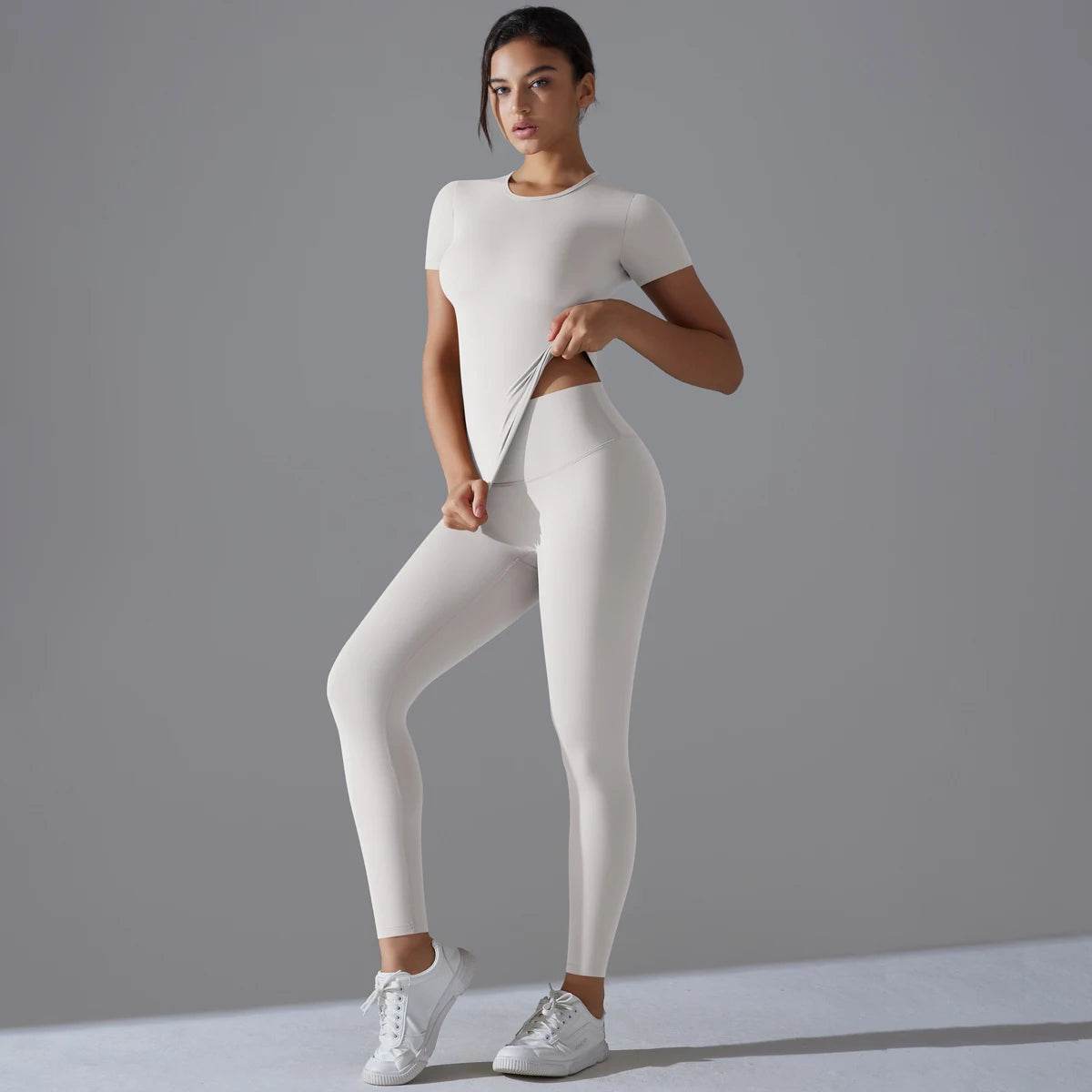Yoga Set Women Workout Set Sportswear Gym Clothing Fitness Shorts Sleeve Crop Top High Waist Leggings Sports Suits - AIAZ