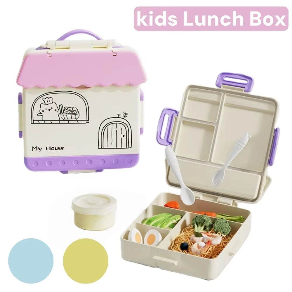 Kids Bento Lunch Box Cute 4 Compartments Food Storage Containers Box Suitable For Microwave Fridge Portable Kids School - AIAZ