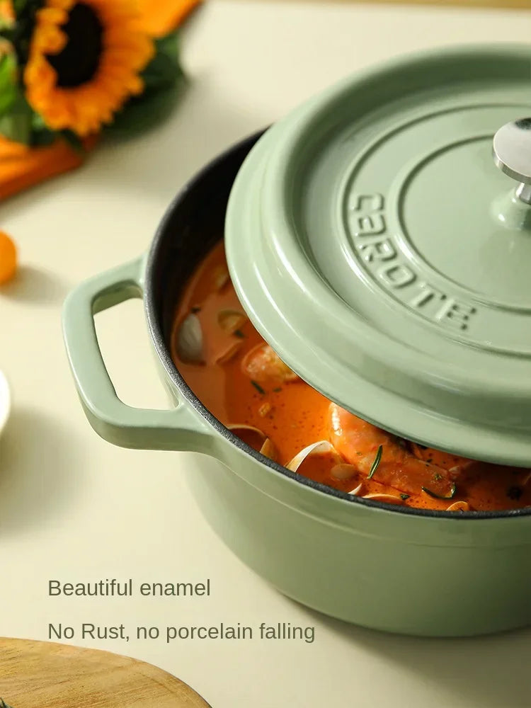 Matcha Green Enamel Cast Iron Pot, Porcelain Inner Wall, 22cm, 24cm Stock Pot, Induction Cooker Compatible, Reliable Pot