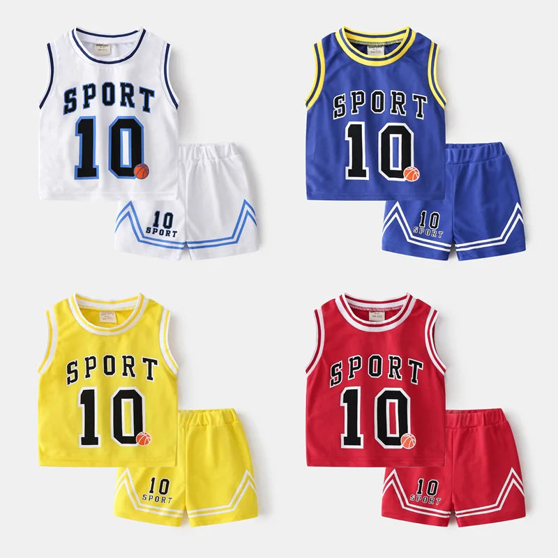 2025 Summer Boys Quick Drying Basketball Sportswear Set Kids Sleeveless T-shirt Vest+Shorts Two-piece Suit Children Sports Suit