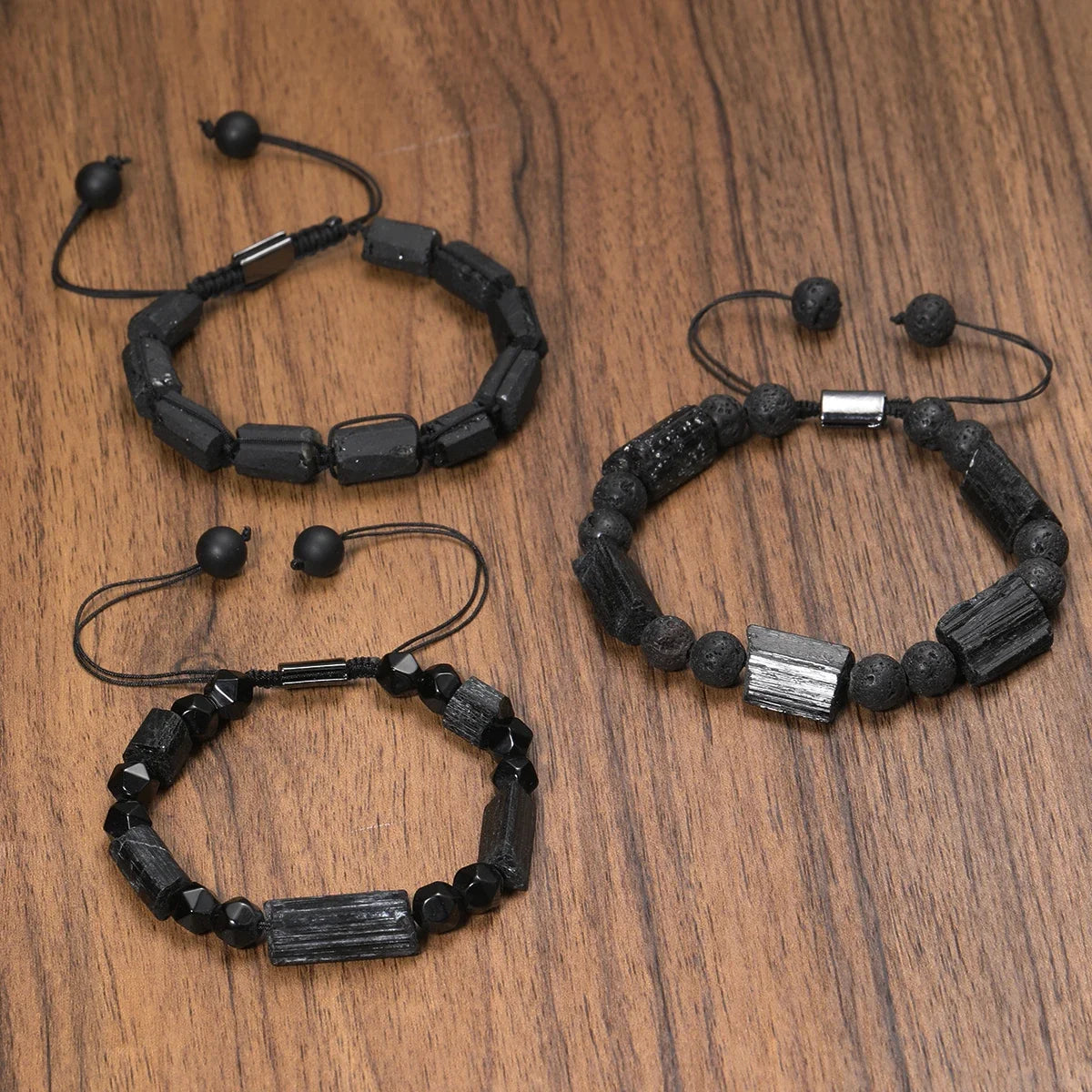 Classic Men's Braided Rope Bracelet Irregular Natural Stone Black Tourmaline Bracelet Balance Healing Energy Bracelet Jewelry