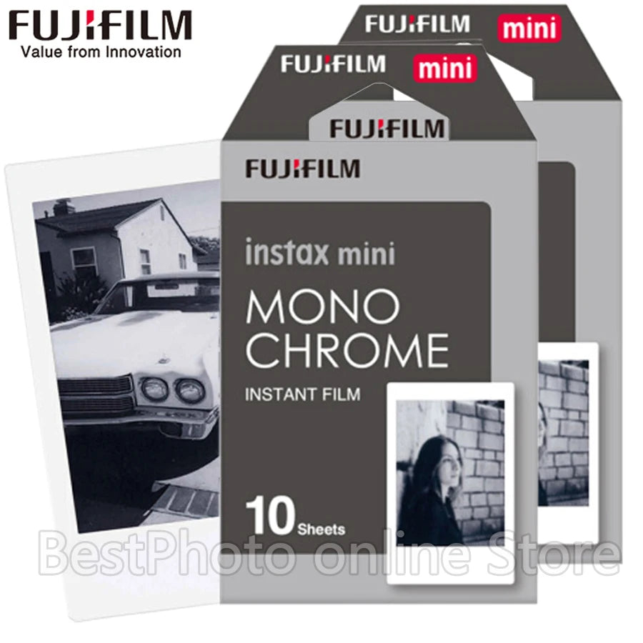 10-100 Sheets Fujifilm Fuji Instax Mini 12 11 8 9 Black and white Monochrome Films for Instant Mini 8 9 7s 25 Camera Photo Paper