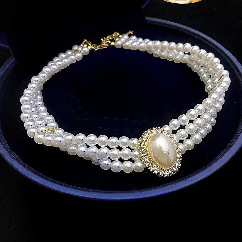Luxury Vintage Three-layer Imitation Pearl Collar Choker Trendy Fashion Women Choker Necklace Wedding Party Jewelry Accessories