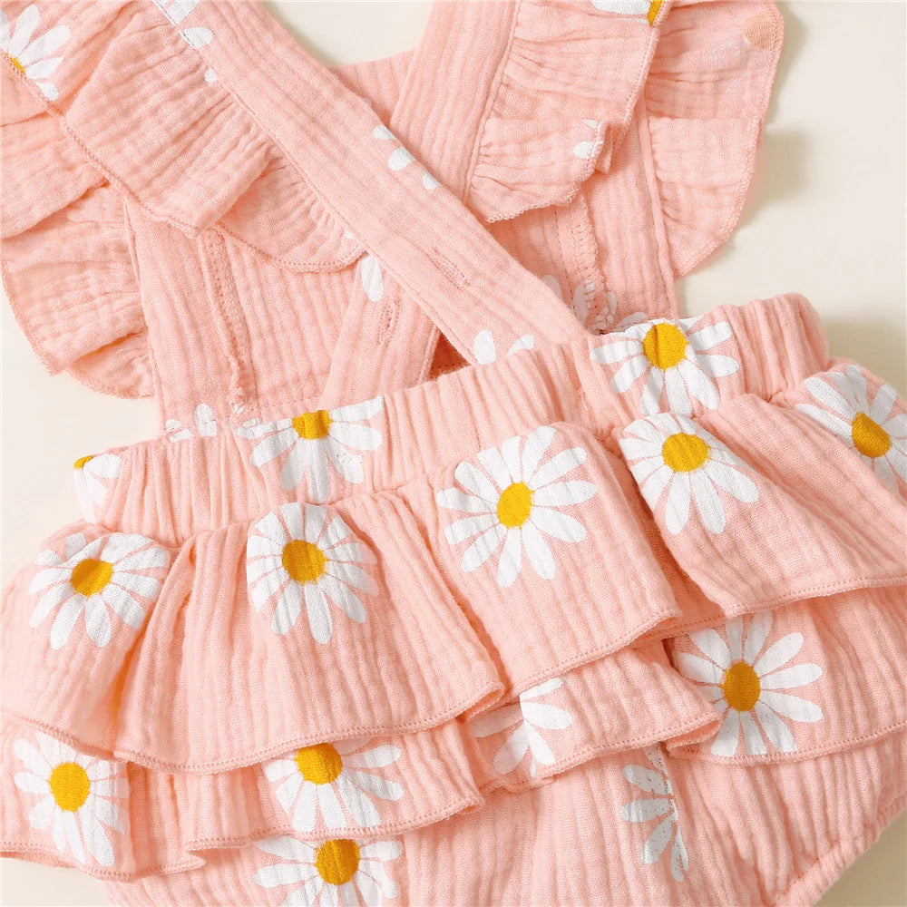 Infant Baby Girl Romper Clothes Ruffle Sleeveless Newborn Bodysuit with Headband Summer Jumpsuit Fashion Toddler Outfit Suit