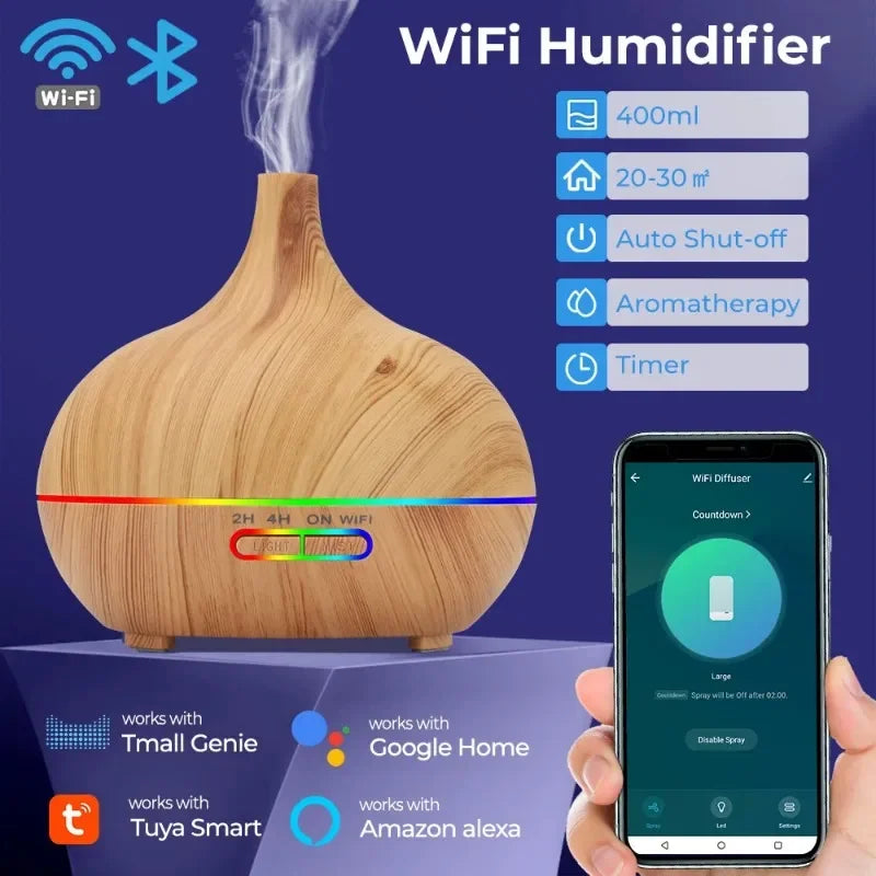 Tuya Smart Humidifier with Colorgul LED Light WiFi Aroma Diffuser Timer Wireless Control Work with Alexa Google Home Compatible