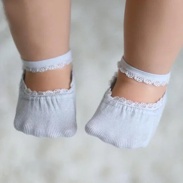 Newborn Baby Socks Summer Lace Baby Socks Solid Color Princess Baby Girl Infant Anti-slip Socks With Rubber Soles