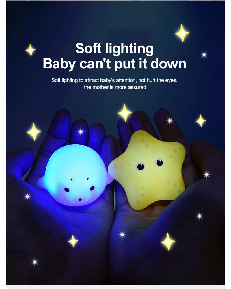 Cute Animals Bath Toy Swimming Water LED Light Up Toys Soft Rubber Float Induction Luminous Frogs for Kids Play Funny Gifts