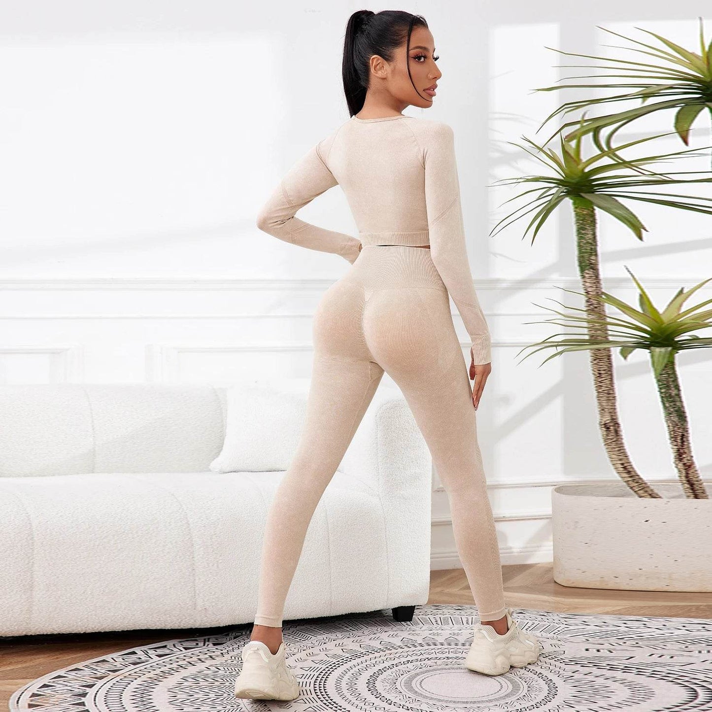 2025 2PCS Sets Women Outfit High Waist Gym Sexy Sport Wash Pants Sets Running Outdoors Skinny - AIAZ