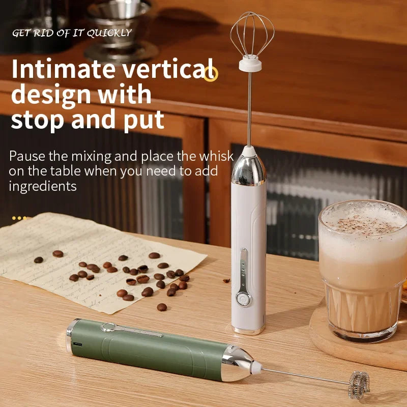 Wireless Type-C Rechargeable 3-speed Mini Handheld Milk Frother Coffee Frother Portable Kitchen Cooking Tools Whisk Foam Blender