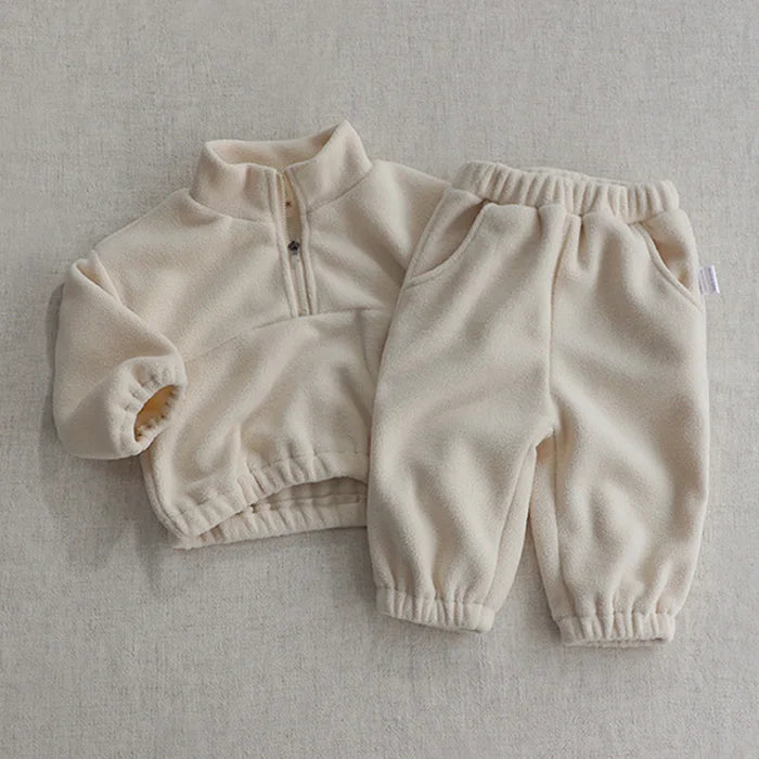 Autumn Winter Toddler Baby Boys Girl Sports Suit Children Clothes Fleece Solid Color Hoodies Suit Infant Boys Girl Outfit 2PCS