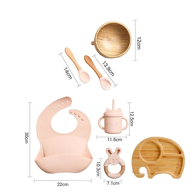 Wooden Dinner Plate Feeding Supplies Bamboo Baby Tableware Silicone Suction Plate Bowl BPA Free Baby Stuff Newborn Accessories