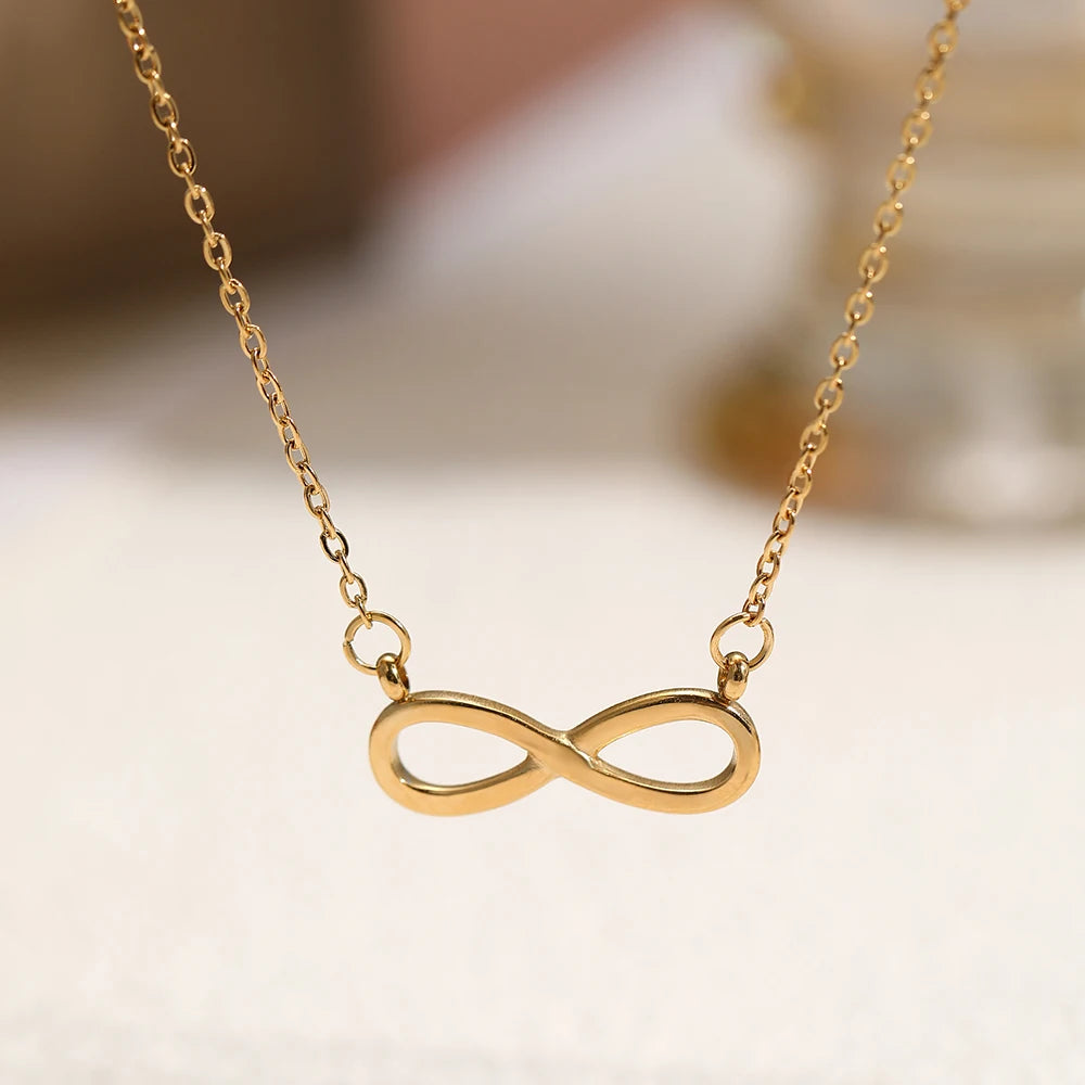 DGIDDK Stainless Steel Infinity Symbol 8 Character Pendant Necklace For Women Suitable For Daily Wear Collarbone Chain Jewelry