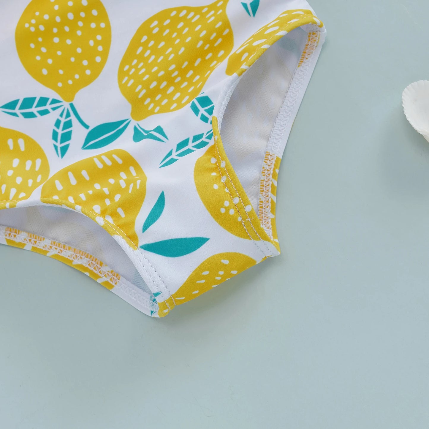 BeQeuewll Children Girl Summer Swimsuit Beach Wear Ruffle Sleeveless One Shoulder Lemon Print Baby Bathing Suit Infant Swimwear