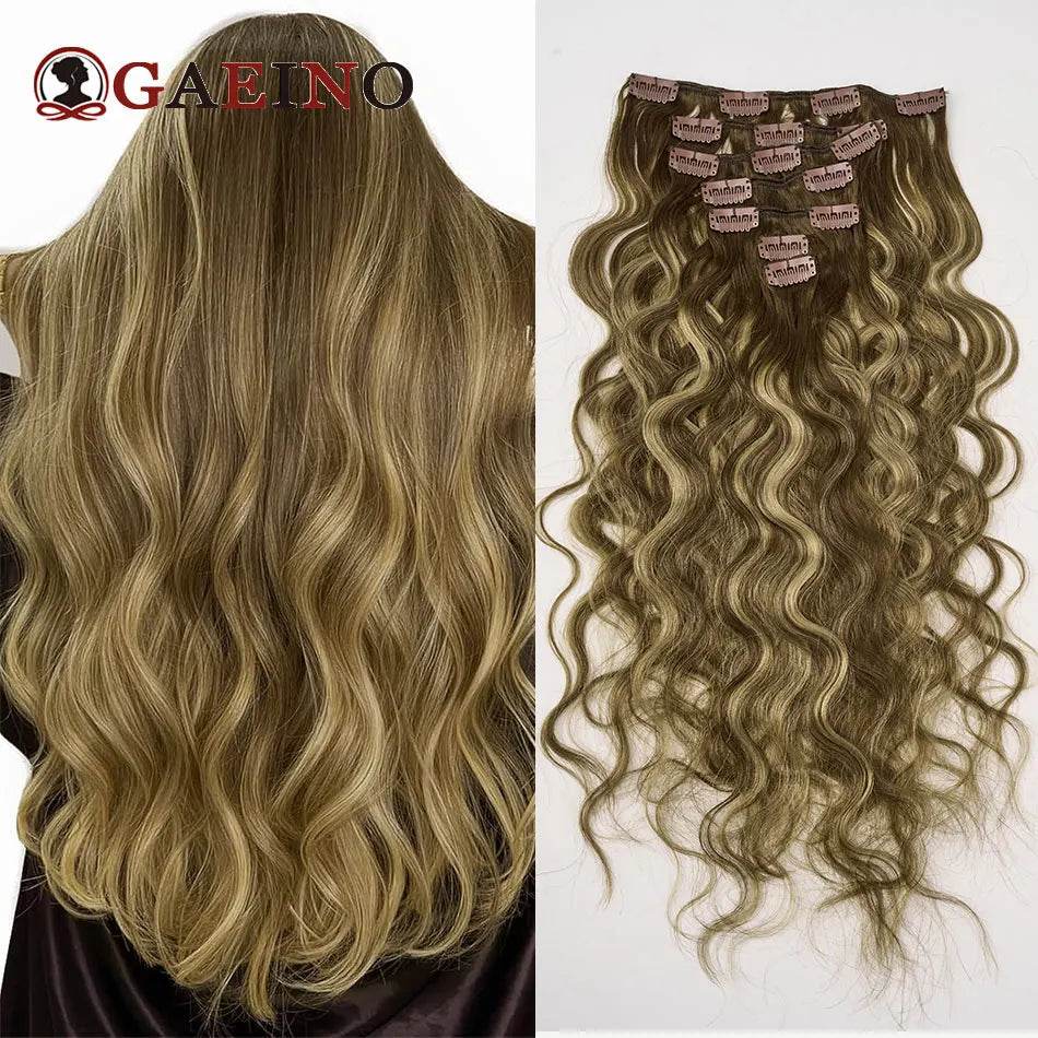 12A Natural Wave Clip In Human Hair Extensions 100% Remy Human Hair Clip In 120G 7Pcs/Set Full Head For Women 14-24Inch - AIAZ