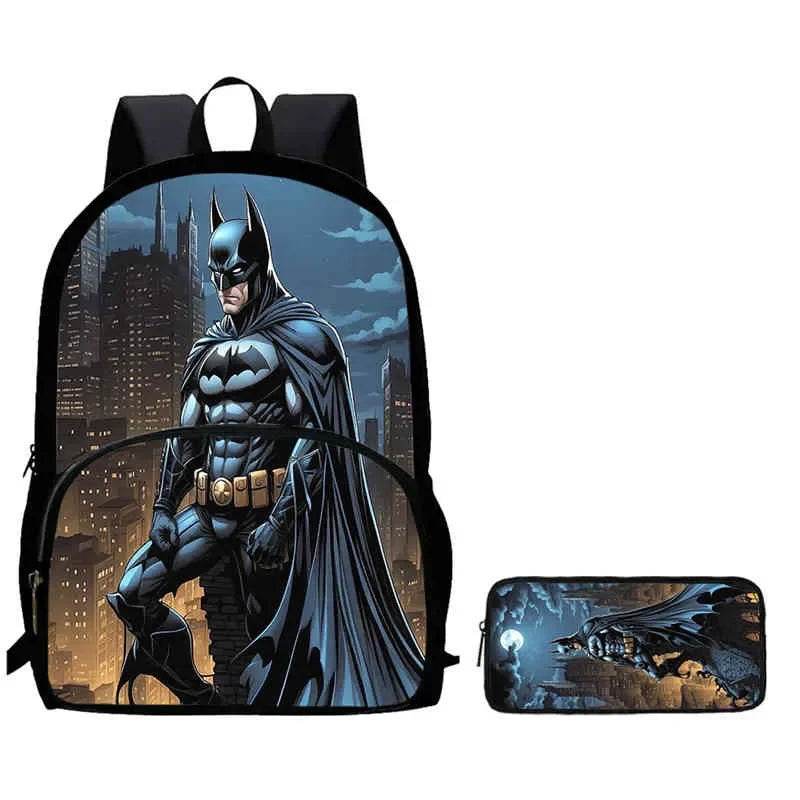 2Pcs Set School Backpack with Front Pocket,Cartoon Batman School Bags for Girls Boys,Large Batman Child Backpack for Aged 5-10 - AIAZ