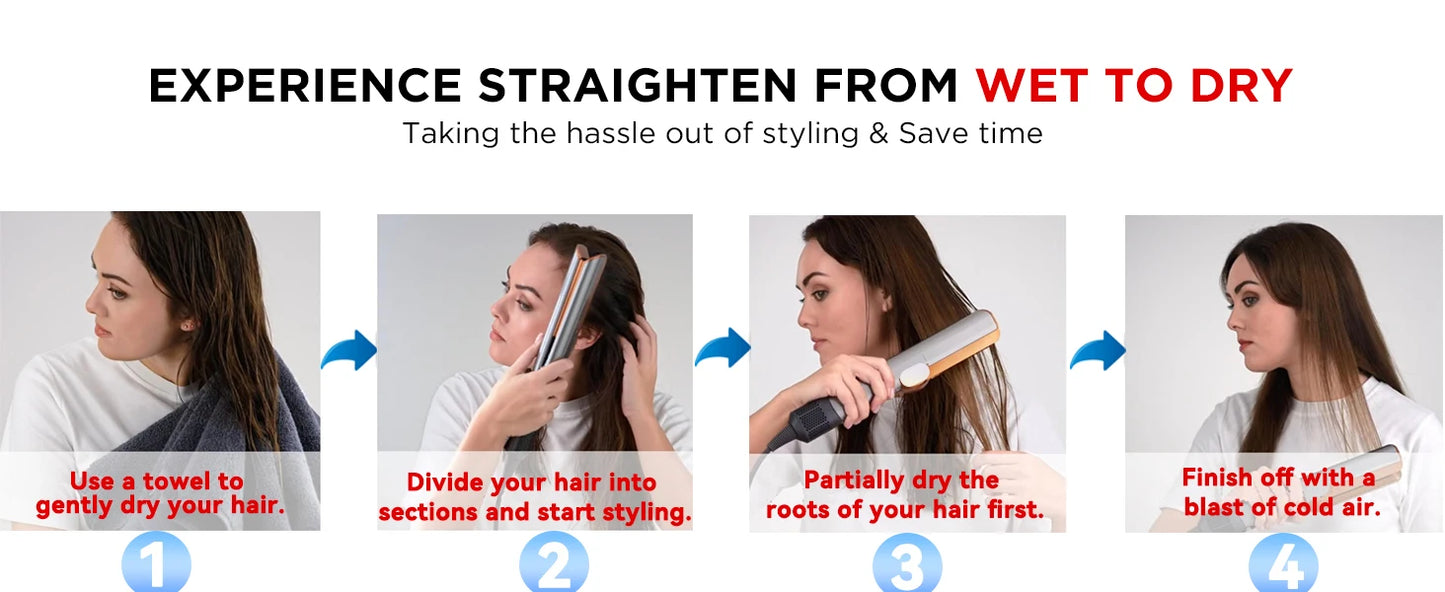 2025 New 2-in-1 Hair Straightener & Dryer Combo - Smartly Controlled Negative Ion Heating Plates, Suitable for Home Hair Styling