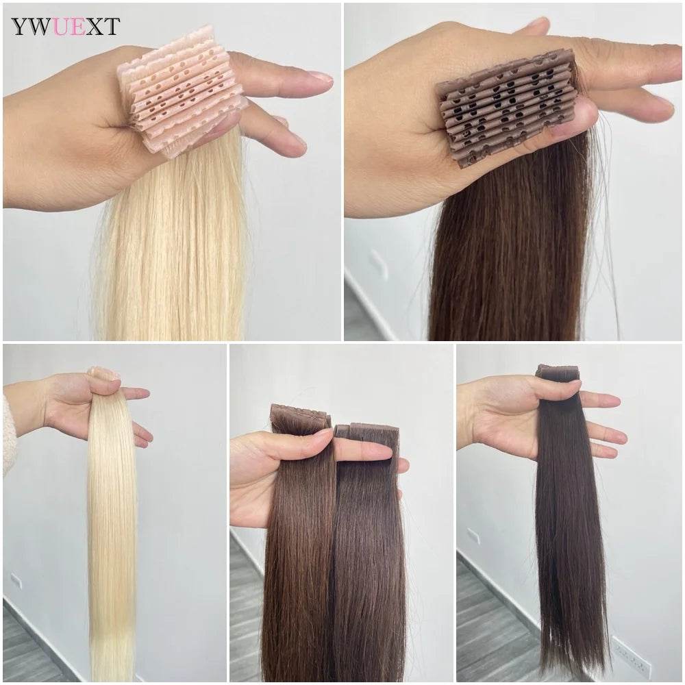 Invisible Twin Tabs Hair Extensions 12-24 inches PU Skin Tape cabelo humano 100 % natural Jet Black Micro Ring Weft Hair - AIAZ