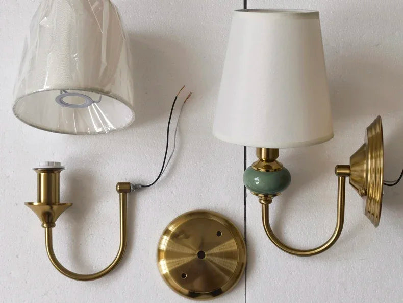 European Style Copper Led Color Wall Lamp Bedroom Bedside Living Room TV Background  Light Simple Hotel Villa Decor Lighting