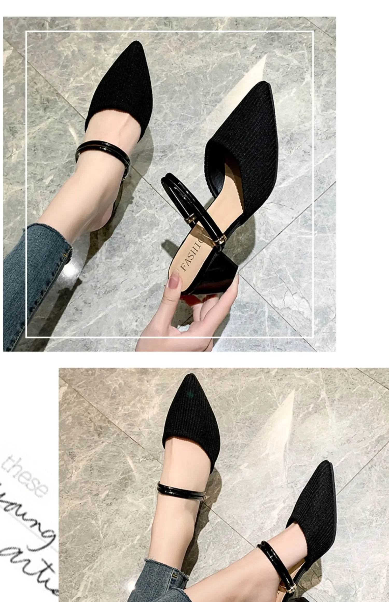 Korean Sle High Heel Sandals Women Summer Outdoor Wear Pointed Toe Double Wear Mules Cover Head f Slip Small Fraance Wind - AIAZ