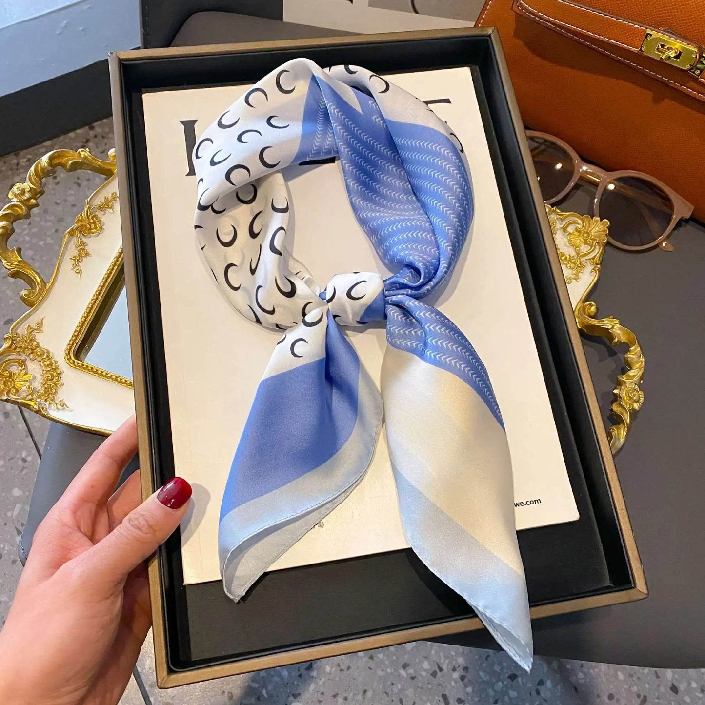 2025 NEW Hijab Head Girl Luxury Silk Square Plaid Scarf Women Satin Neck Hair Tie Band Soft Work Neckerchife Organza Scarf - AIAZ